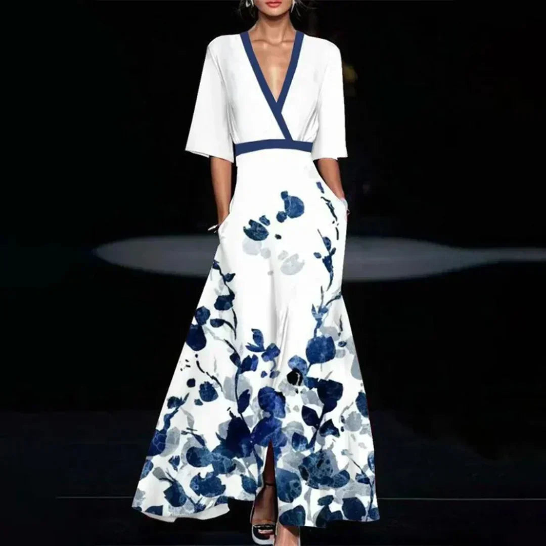 Women’s Flowy Floral Maxi Dress – Relaxed Summer Dress Blue