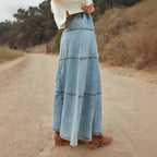 Women’s Tiered Long Denim Skirt – Casual Everyday Style