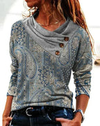 Women’s Long Sleeve Cowl Neck Paisley Print Blouse