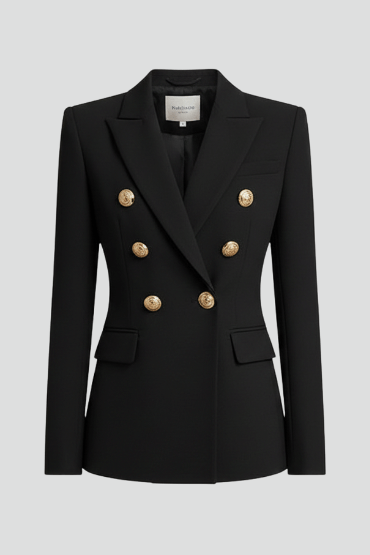Women’s Structured Double-Breasted Blazer with Gold-Tone Buttons