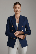 Women’s Structured Double-Breasted Blazer with Gold-Tone Buttons Navy Blue