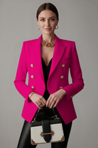 Women’s Structured Double-Breasted Blazer with Gold-Tone Buttons Pink