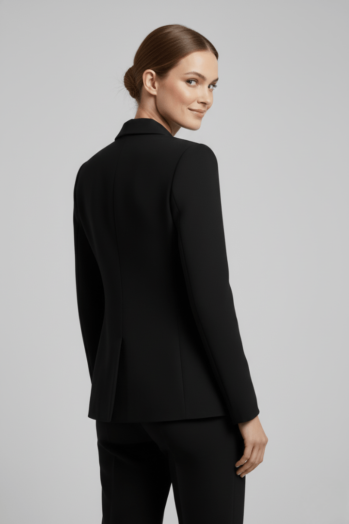 Women’s Structured Double-Breasted Blazer with Gold-Tone Buttons