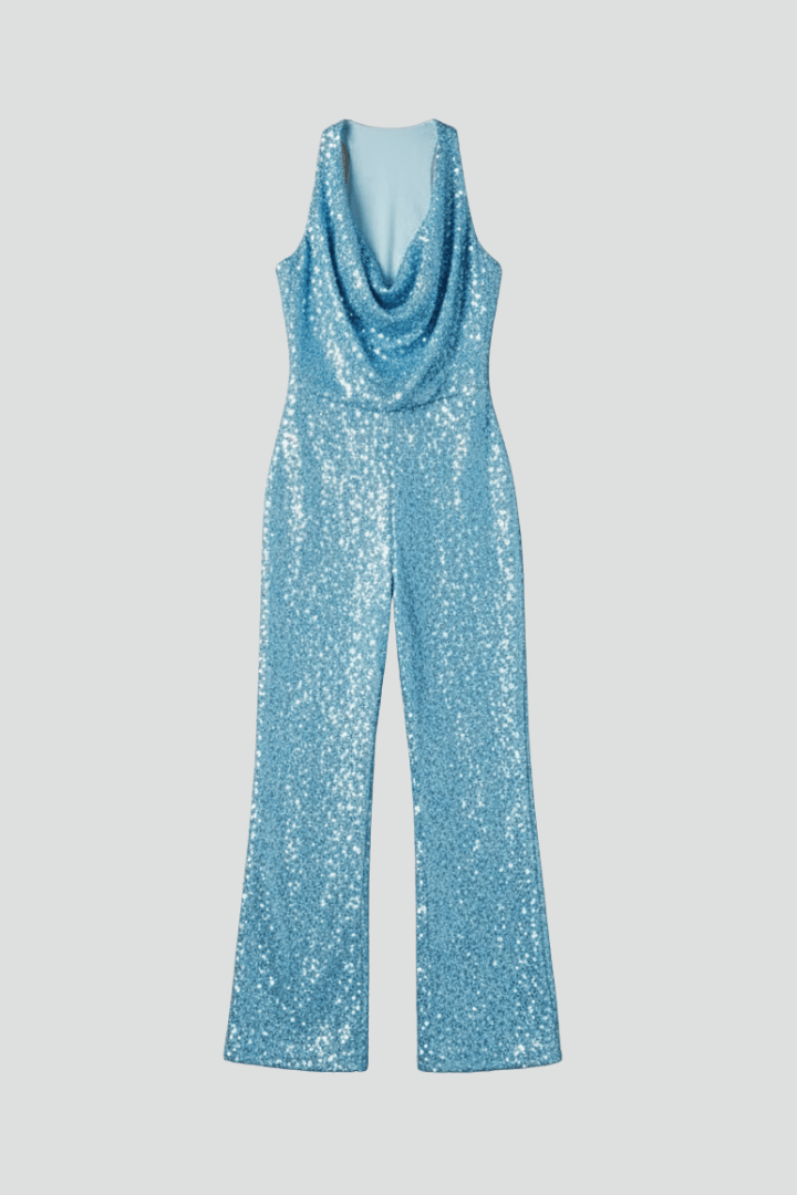 Women’s Textured Wide-Leg Jumpsuit with Halter Neckline