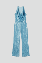 Women’s Textured Wide-Leg Jumpsuit with Halter Neckline