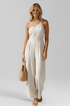 Women’s Elegant One-Shoulder Wide-Leg Jumpsuit Beige
