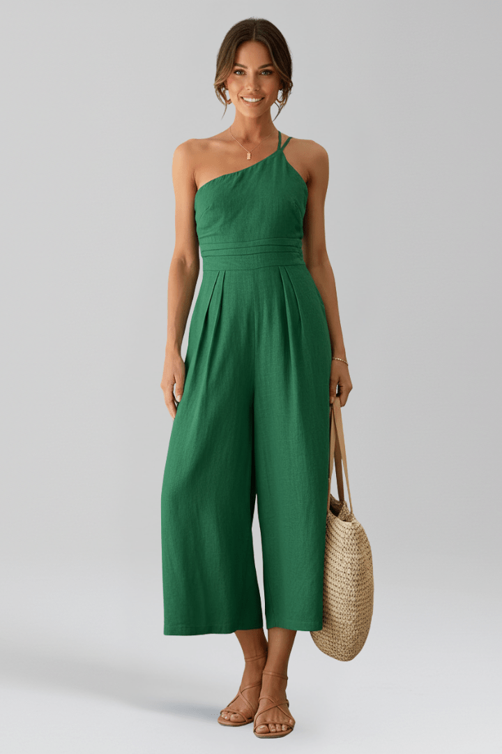 Women’s Elegant One-Shoulder Wide-Leg Jumpsuit Green