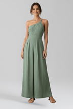 Women’s Elegant One-Shoulder Wide-Leg Jumpsuit Light Green