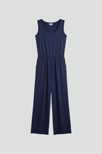 Women’s Round-Neck Wide-Leg Jumpsuit with Elastic Waist