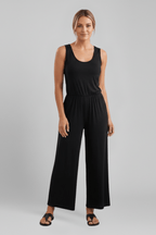 Women’s Round-Neck Wide-Leg Jumpsuit with Elastic Waist Black 3XL