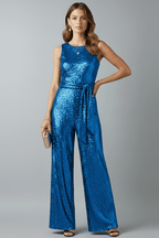 Women’s Elegant Sequin Straight-Leg Evening Jumpsuit Blue