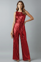 Women’s Elegant Sequin Straight-Leg Evening Jumpsuit Red