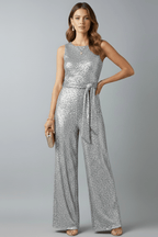 Women’s Elegant Sequin Straight-Leg Evening Jumpsuit Silver