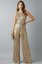 Women’s Elegant Sequin Straight-Leg Evening Jumpsuit Gold