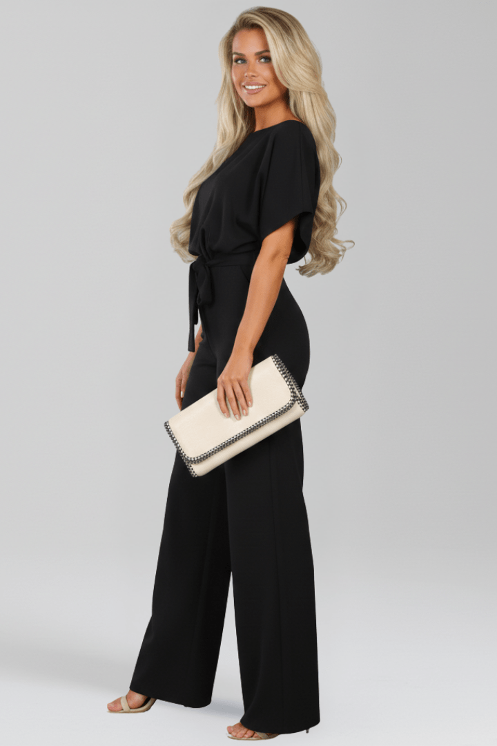 Women’s Elegant Tie-Belt Wide-Leg Classic Jumpsuit
