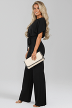 Women’s Elegant Tie-Belt Wide-Leg Classic Jumpsuit