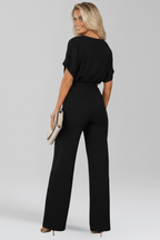 Women’s Elegant Tie-Belt Wide-Leg Classic Jumpsuit