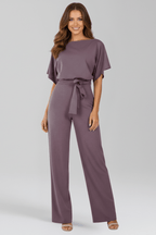 Women’s Elegant Tie-Belt Wide-Leg Classic Jumpsuit Purple