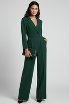 Women’s Elegant Wrap-Front Wide-Leg Jumpsuit Green
