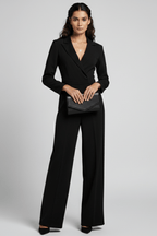 Women’s Elegant Wrap-Front Wide-Leg Jumpsuit Black