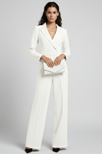 Women’s Elegant Wrap-Front Wide-Leg Jumpsuit White