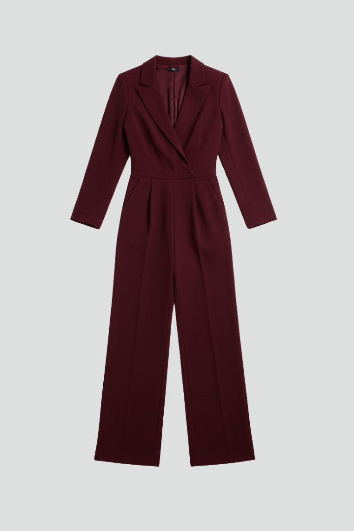 Women’s Elegant Wrap-Front Wide-Leg Jumpsuit Red