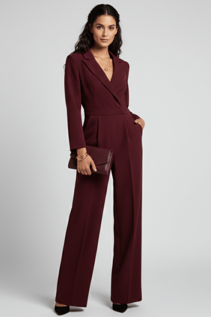 Women’s Elegant Wrap-Front Wide-Leg Jumpsuit