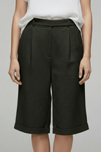 Women’s High Waist Tailored Casual Cuffed Shorts for Summer Black