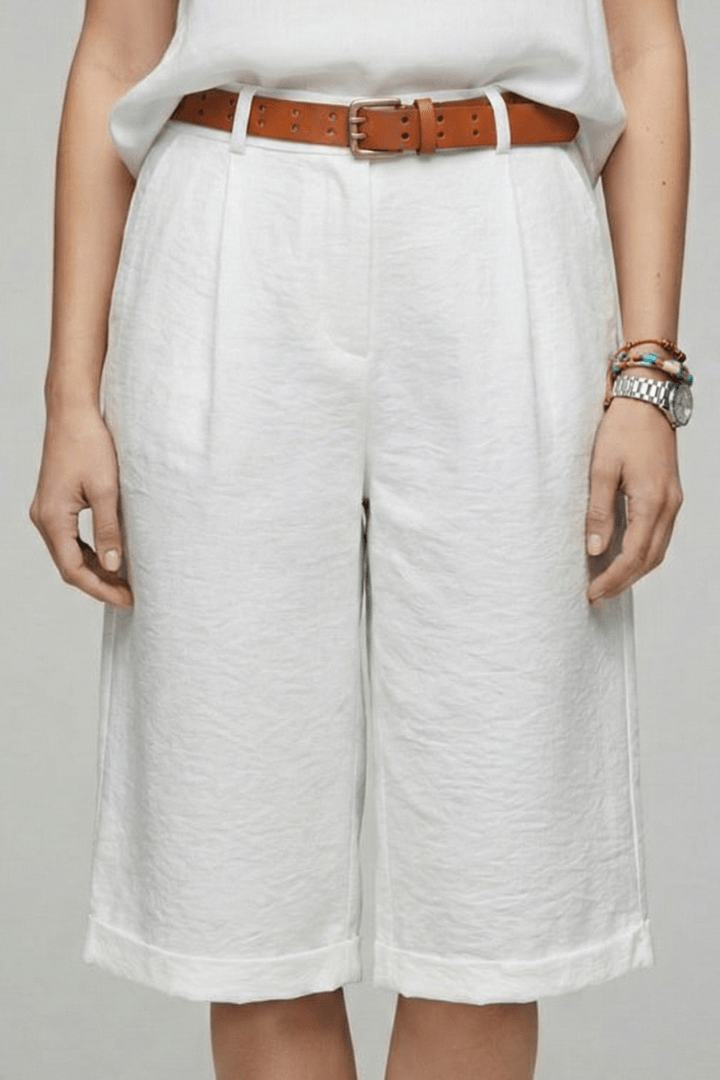Women’s High Waist Tailored Casual Cuffed Shorts for Summer White