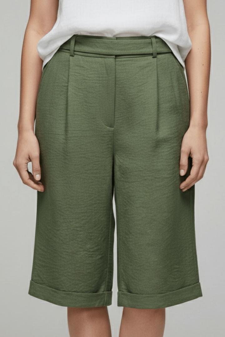 Women’s High Waist Tailored Casual Cuffed Shorts for Summer Green