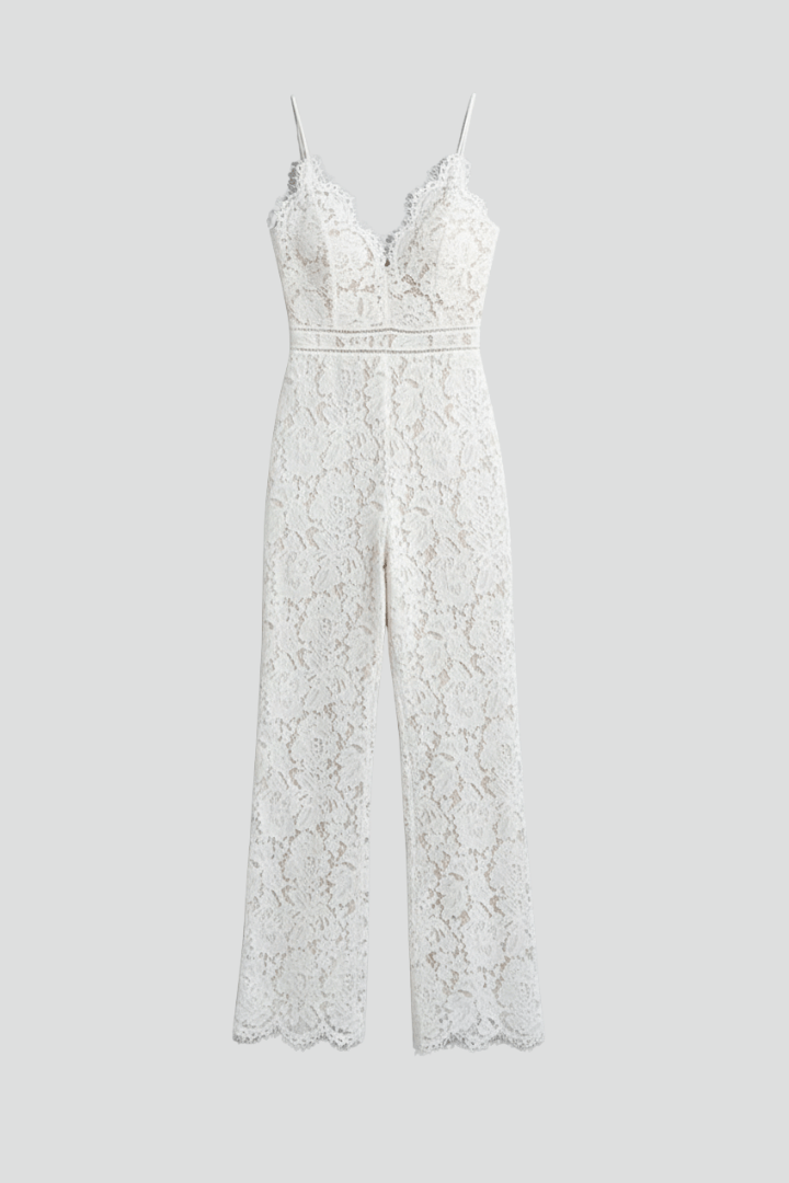 Women’s Elegant Lace V-Neck Wide-Leg Jumpsuit – Summer Ready Style