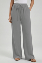 Women’s Flowing Palazzo Trousers with Drawstring Waist and Pockets Grey