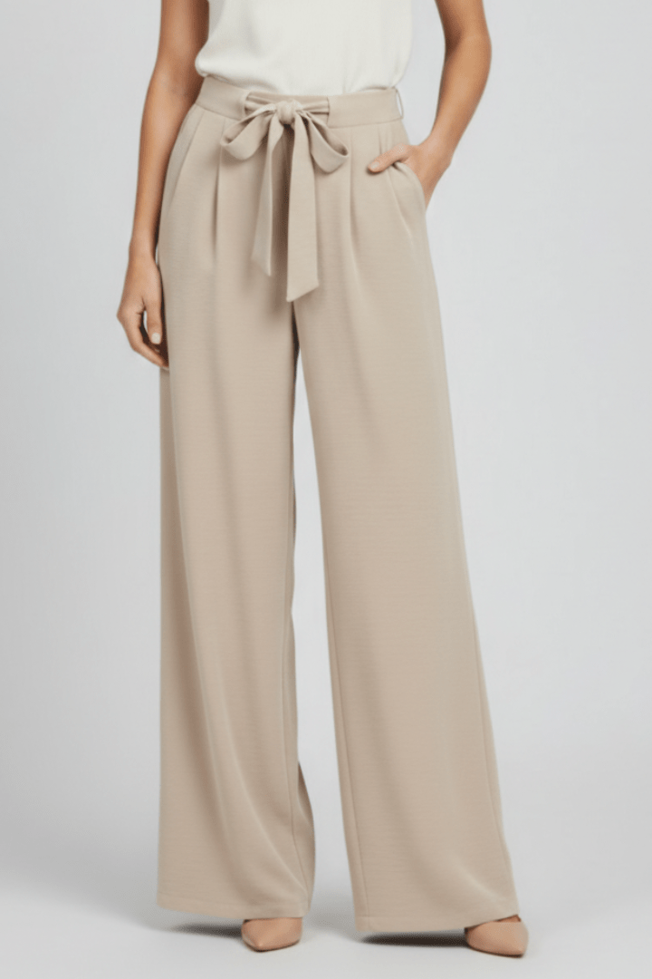 Women’s Wide-Leg Drawstring Waist Palazzo Trousers – Relaxed Summer Style Apricot