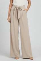 Women’s Wide-Leg Drawstring Waist Palazzo Trousers – Relaxed Summer Style Apricot
