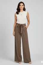 Women’s Wide-Leg Drawstring Waist Palazzo Trousers – Relaxed Summer Style Brown