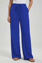 Women’s Flowing Palazzo Trousers with Drawstring Waist and Pockets Blue