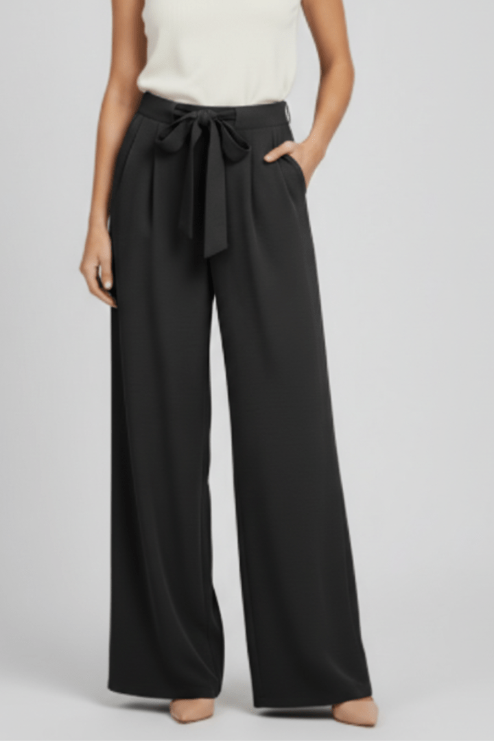 Women’s Wide-Leg Drawstring Waist Palazzo Trousers – Relaxed Summer Style Black
