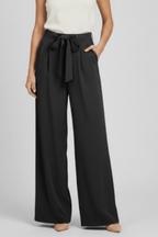 Women’s Wide-Leg Drawstring Waist Palazzo Trousers – Relaxed Summer Style Black