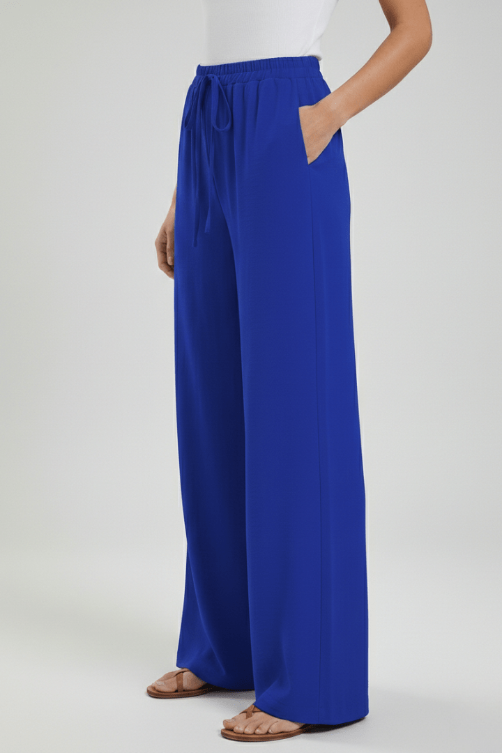 Women’s Flowing Palazzo Trousers with Drawstring Waist and Pockets