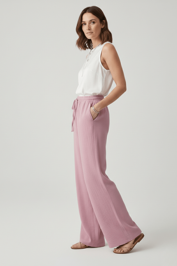 Women’s Relaxed Casual Palazzo Trousers with Drawstring Waist