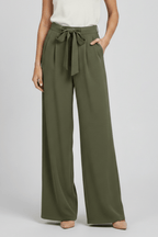 Women’s Wide-Leg Drawstring Waist Palazzo Trousers – Relaxed Summer Style Olive Green