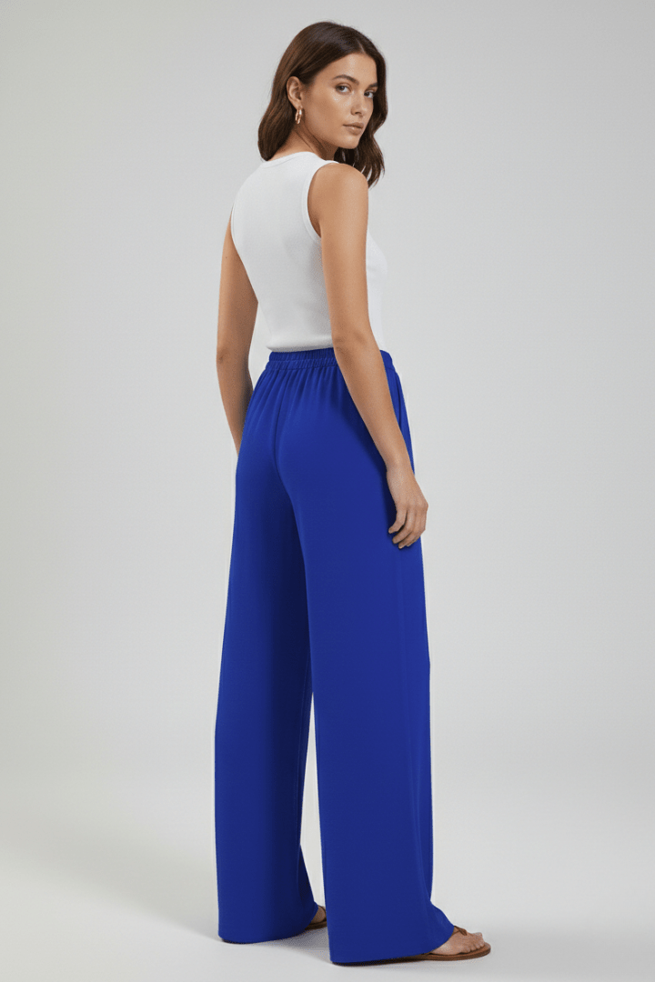 Women’s Flowing Palazzo Trousers with Drawstring Waist and Pockets