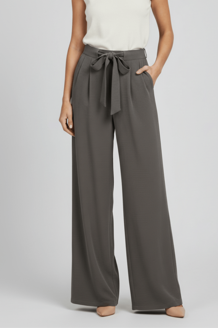 Women’s Wide-Leg Drawstring Waist Palazzo Trousers – Relaxed Summer Style Grey