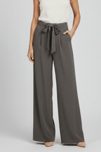 Women’s Wide-Leg Drawstring Waist Palazzo Trousers – Relaxed Summer Style Grey