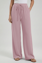 Women’s Flowing Palazzo Trousers with Drawstring Waist and Pockets Pink