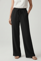 Women’s Relaxed Casual Palazzo Trousers with Drawstring Waist Black