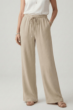 Women’s Relaxed Casual Palazzo Trousers with Drawstring Waist Khaki