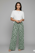 Women’s Casual Floral Palazzo Trousers – Relaxed Summer Style Green