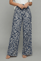Women’s Casual Floral Palazzo Trousers – Relaxed Summer Style Blue