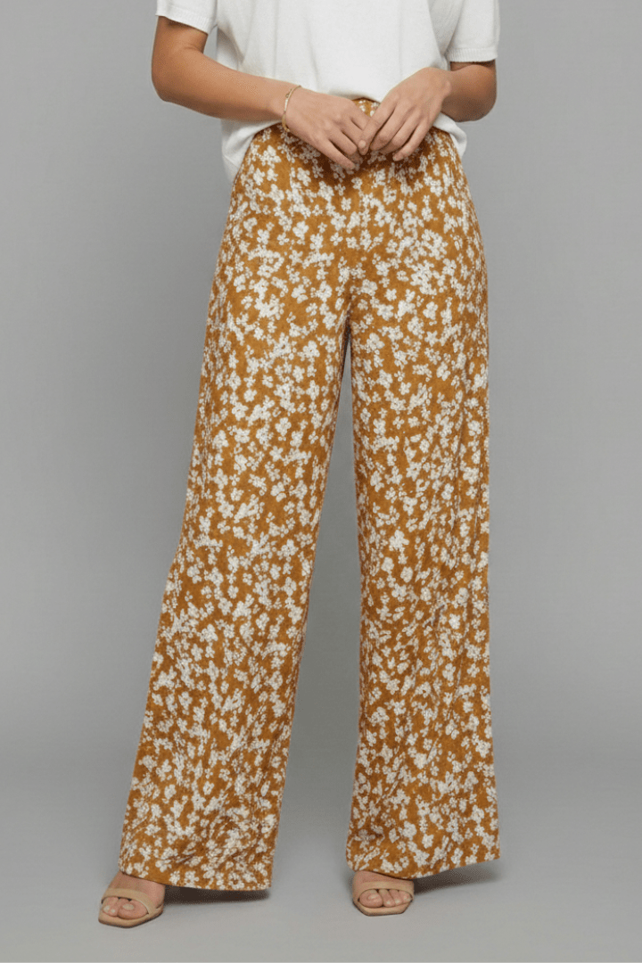 Women’s Casual Floral Palazzo Trousers – Relaxed Summer Style Khaki